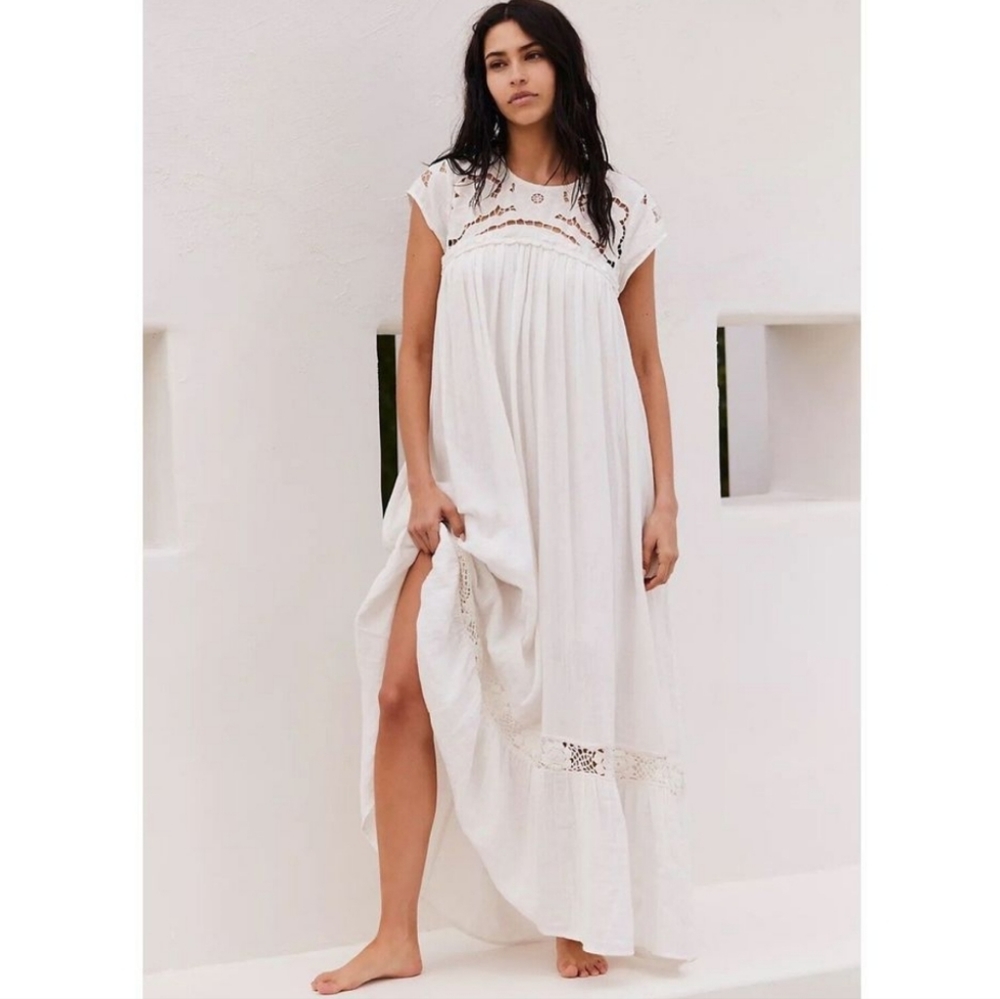 Free People Ivory Cutwork Tee Dress | Size XS (Oversized) - NWT